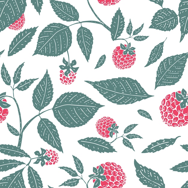 Vector vector raspberry seamless pattern. background, pattern, fabric design, wrapping paper, cover. retro hand drawn illustration