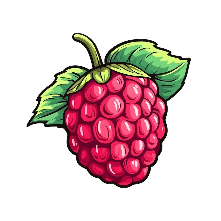 Vector vector raspberry sticker isolated on white cartoon flat style illustration red yammi berry