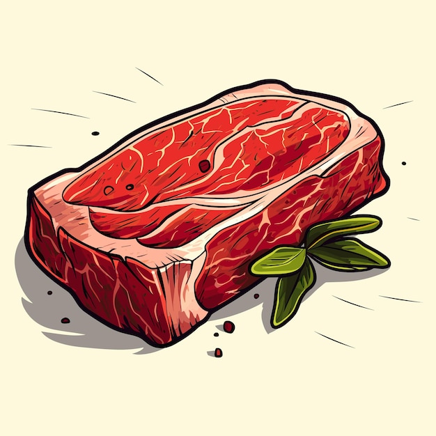 Vector of a raw steak on a wooden table