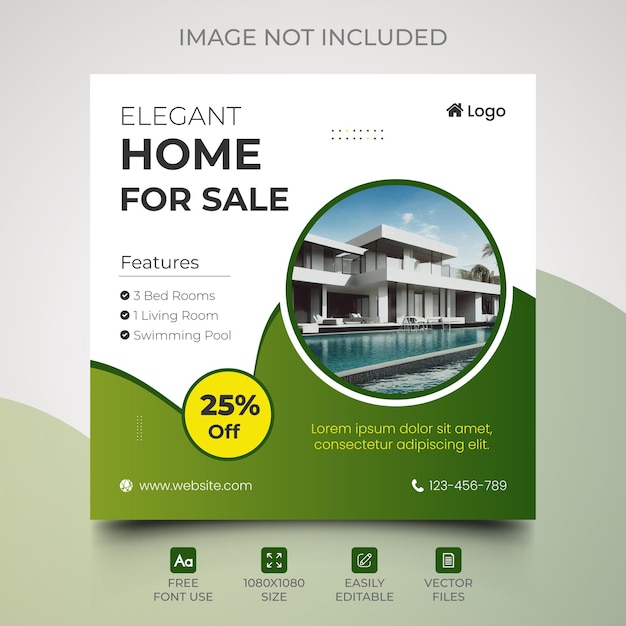 Vector real estate house social media post or square banner template