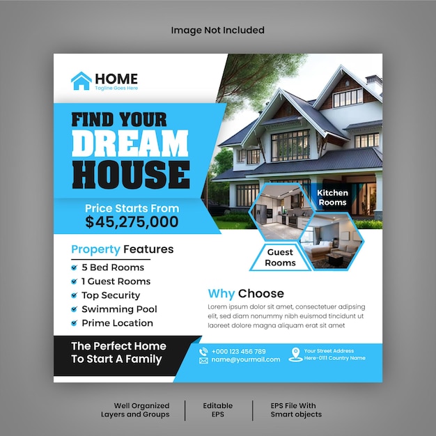Vector Real estate house social media post or square banner template