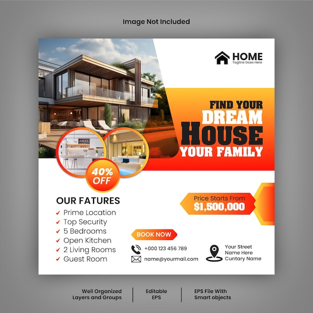 Vector Real estate house social media post or square banner template