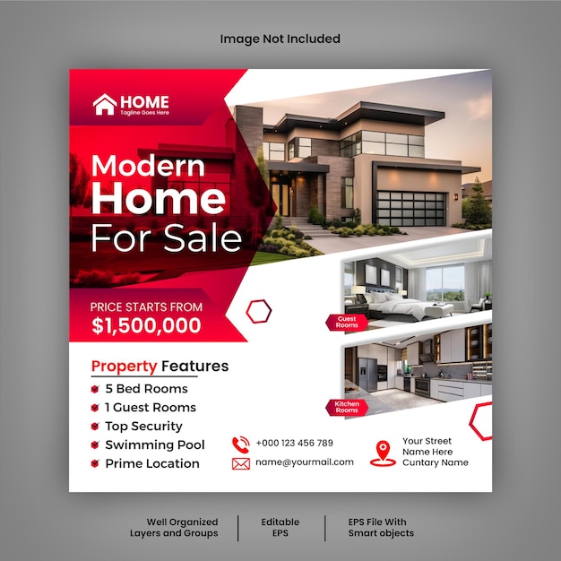 Vector Real estate house social media post or square banner template