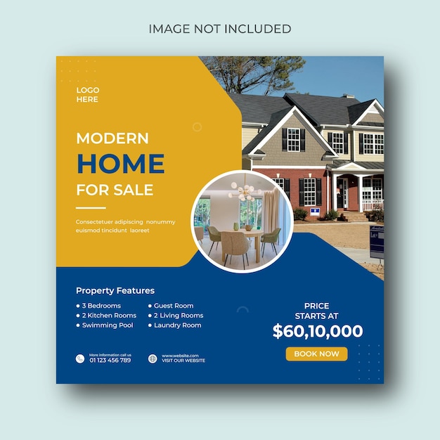 Vector real estate modern house property square banner template or social media post