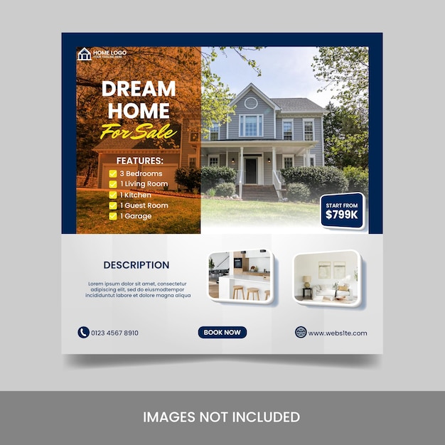 Vector vector real estate square social media post house promotion banner template