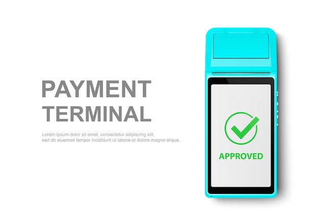 Vector Realistic 3d Blue Touch Mobile Payment Machine POS Terminal Closeup Isolated on White Design Шаблон банковского платежа Беспроводной бесконтактный терминал Mockup Платежное устройство Вид сверху