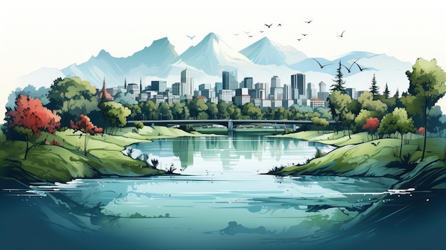 Vector realistic 3d land view metropolis seascape on white background eps eifel game illustrat