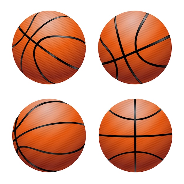 Vector realistic basketball balls in different views Sport equipment with texture and shadow EPS10