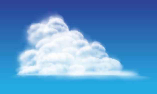 青い空の背景に現実的な大きな白い雲のベクトル