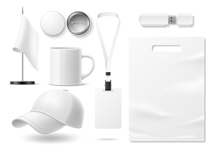 Vector vector realistic blank merchandise for branding and corporate design mockup set