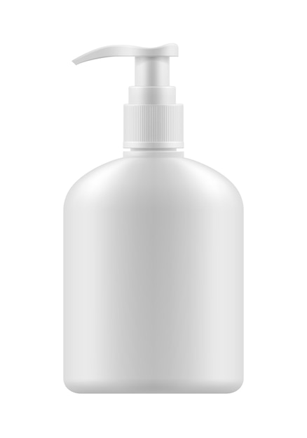 ベクター・リアル・ブランク・テンプレート (Vector realistic blank template of plastic bottle with dispenser) は液体ソープ・ケア・クリーム・シャンプー・ボディ・クリームのポンプを備えた空き清潔な3D白いプラスチック容器です