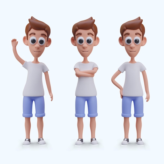 Vector vector realistic boy in cartoon style character in different poses