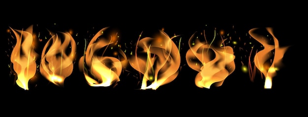 Vector vector realistic burning fire flames with smoke