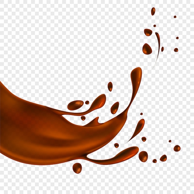 Vector realistic chocolate splash, pouring liquid chocolate whirl, melted, molten cocoa flow