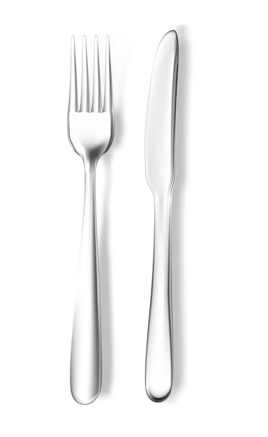 Vector vector realistic fork and knife. stainless steel silver kitchenware