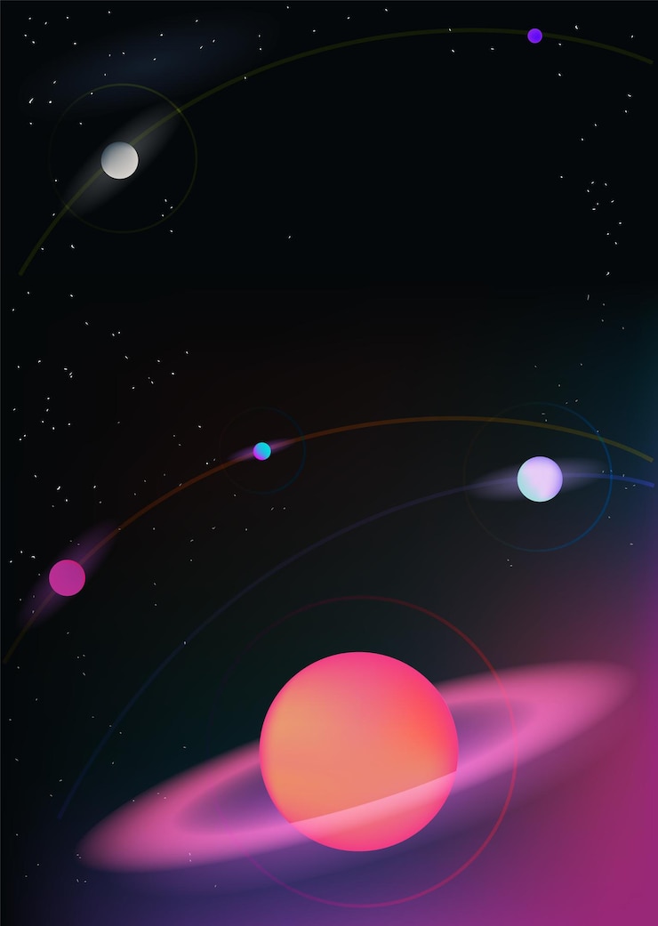 Vector 明るい光の惑星や星と現実的で未来的な空間の垂直背景をベクトル