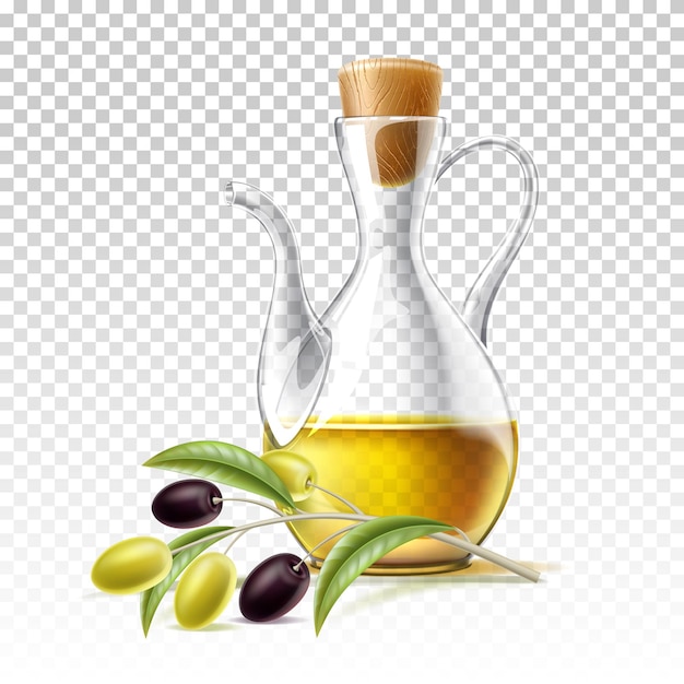 vector realistic glass virgin oil jug with branch
