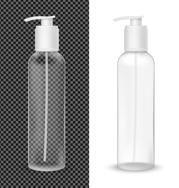 Vector realistic hand sanitizer Plastic transparent bottle with pump