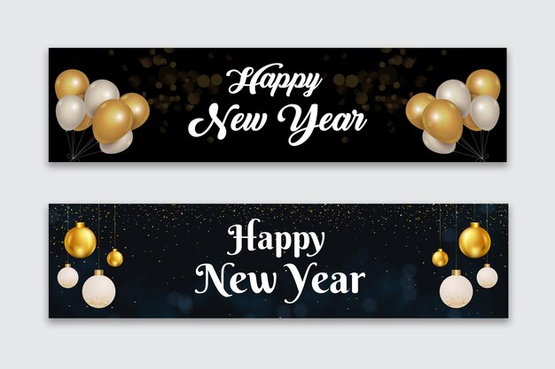 Vector vector realistic happy new year horizontal banners set templete