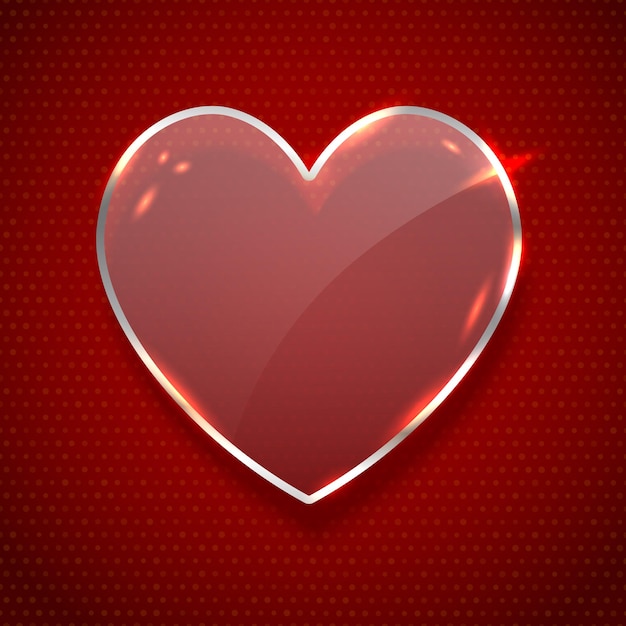 Vector realistic heart shaped glass banner isolated on dark red background. concept of happy valentines day.