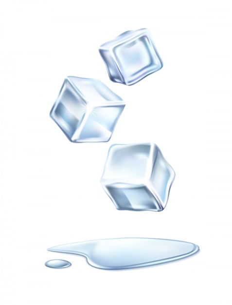 Vector realistic ice cubes with melted water