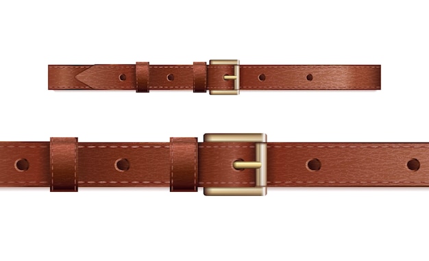 Vector realistic icon Leather belt with golden buckle