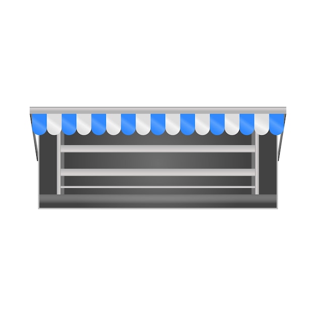 Vector realistic illustration of market stall with blue and white striped awning