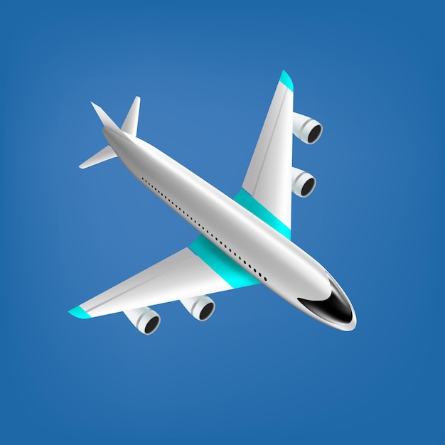 Векторное реалистичное изображение самолета на синем фоне иллюстрация работы самолета символ движения скорости полета