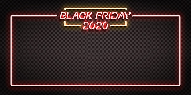 Insegna al neon isolata realistica di vettore del telaio del black friday 2020 per la decorazione del modello e il design dell'invito.