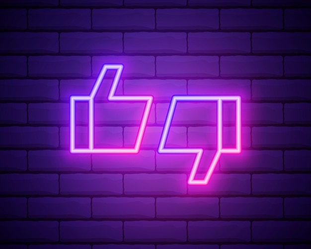 Insegna al neon isolata realistica vettoriale del logo thumb su e giù per la decorazione e la copertura sullo sfondo della parete concetto di rete di valutazione e social media