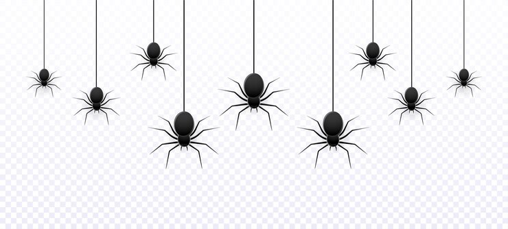 Vector realistic isolated seamless pattern with hanging spiders for decoration