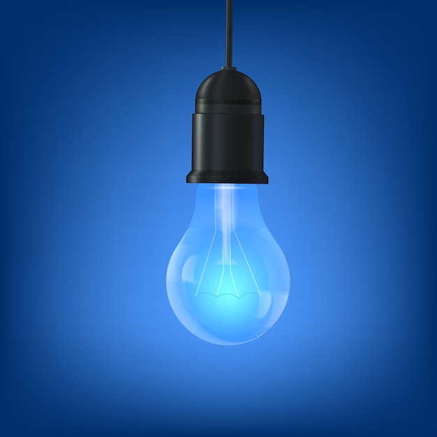 Vector realistic light bulb on blue background