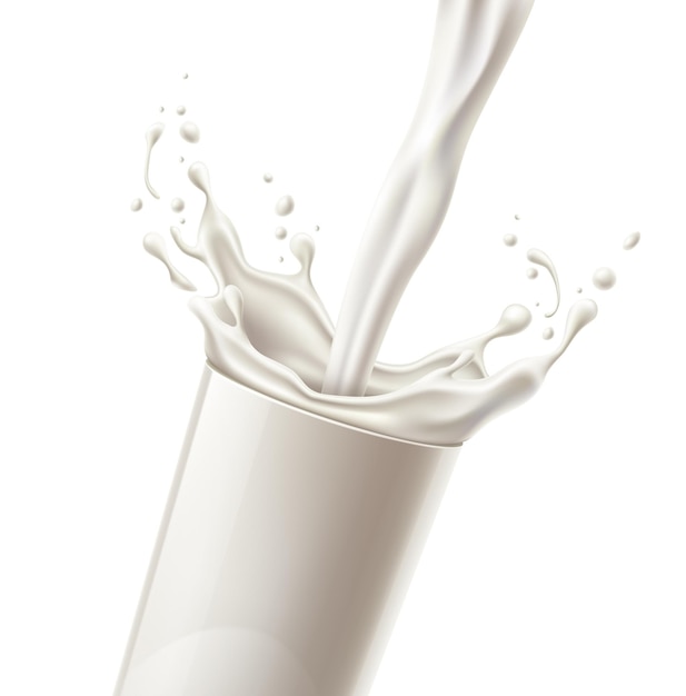 Vector realistic milk splash in glass Dairy beverage design element Healthy  Splashing yogurt