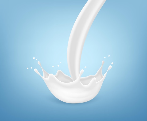 Vector realistic milk splash Milk crown splash isolated on blue background