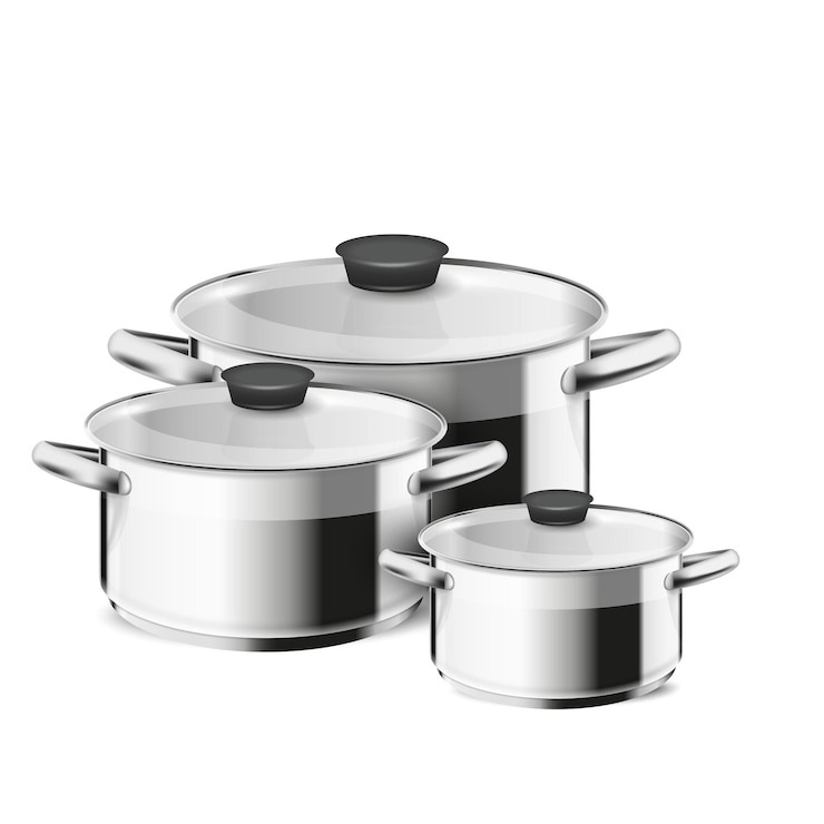 Vector vector realistic mockup of empty steel frying pan with handle and lid stainless steel cookware isolated on white background