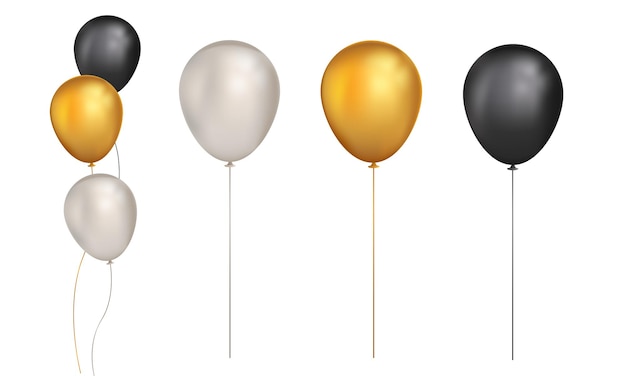 Векторные реалистичные воздушные шары для вечеринок задают векторный набор реалистичных летающих гелиевых шаров разноцветных