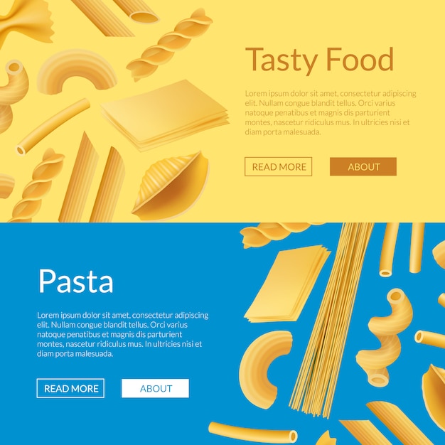 Vector vector realistic pasta types web banner