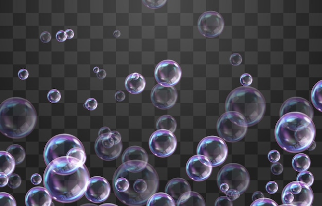 Vector realistic soap bubbles isolated on png