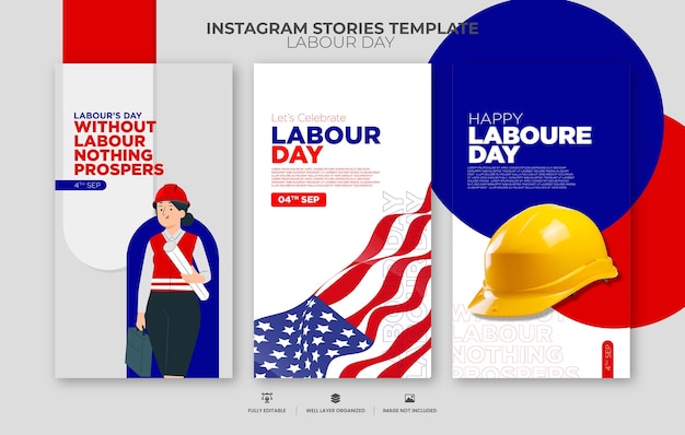 vector realistic social media stories collection for labor day celebration