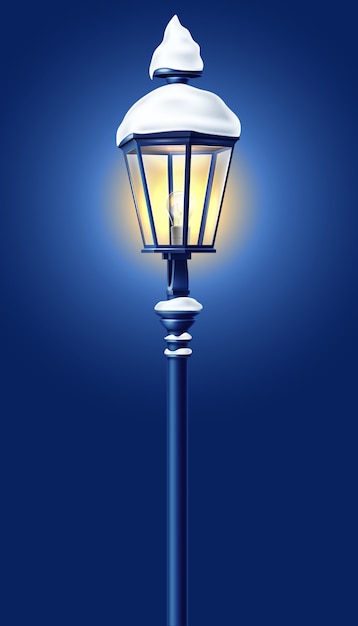Vector realistic streetlight with snowcap new year