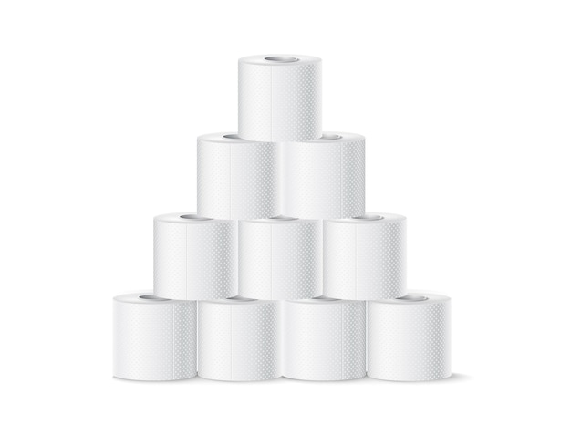 Vector realistic toilet paper roll pyramid. lavoratory hygiene product blank mockup. restroom soft touch toilet paper.