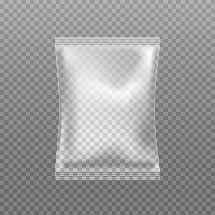 Vector vector realistic transparent pillow bag isolated on transparent .