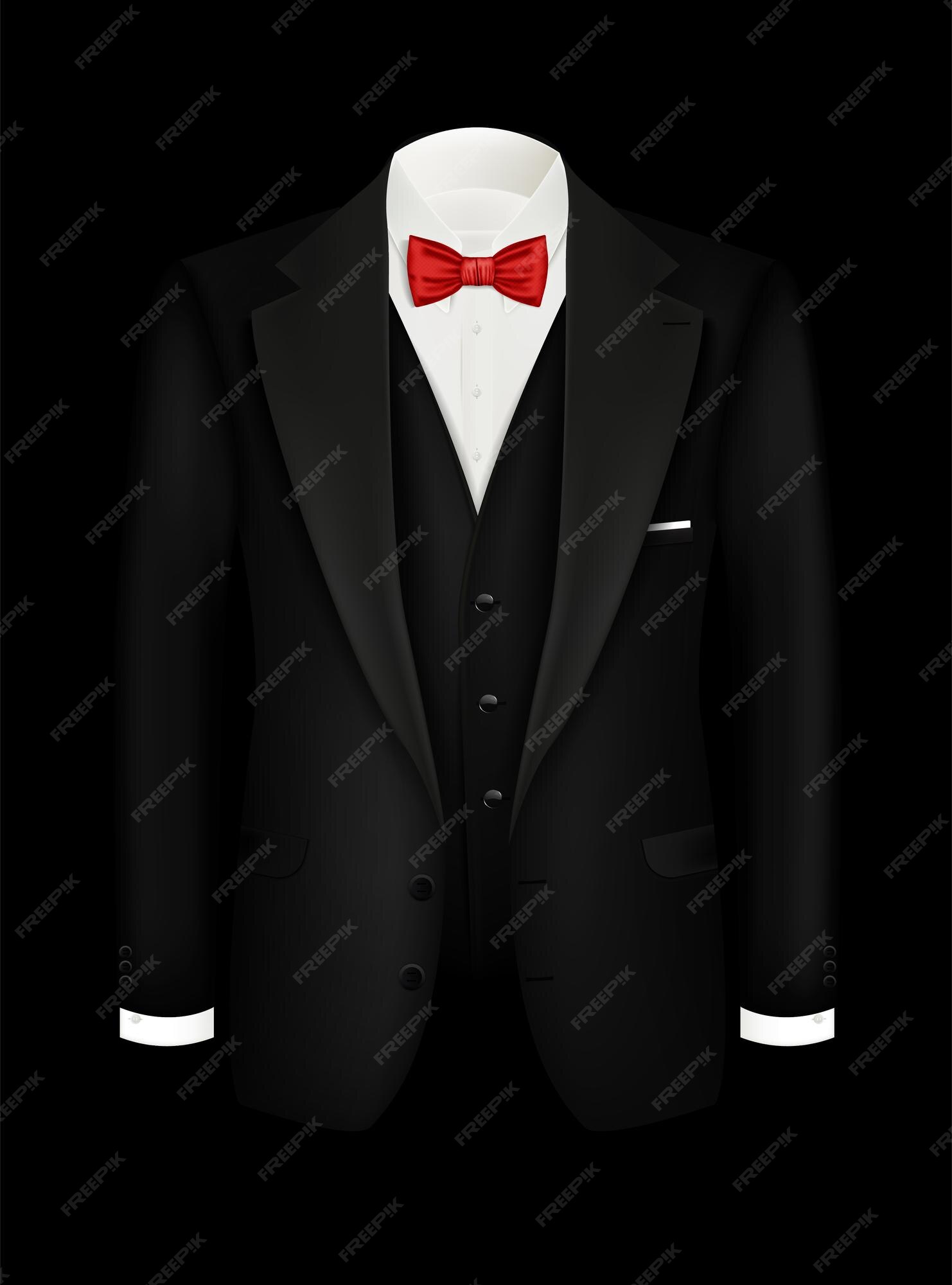 Premium Vector | Vector Realistic Tuxedo Background With Bow Black Men'S Suit  Tuxedo With Vest And White Shirt Illustration Design Of Male Symbols For  Invitations Corporate Parties