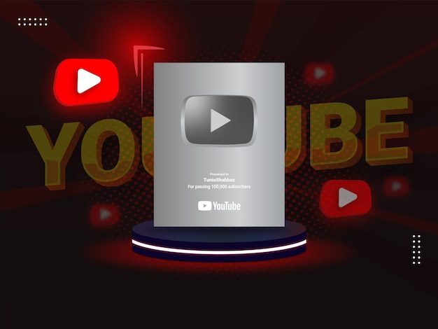 Vector vector realistic vector youtube silver play button vector illustration mockup template