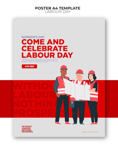 Vettore modello di poster verticale realistico per la celebrazione della festa del lavoro