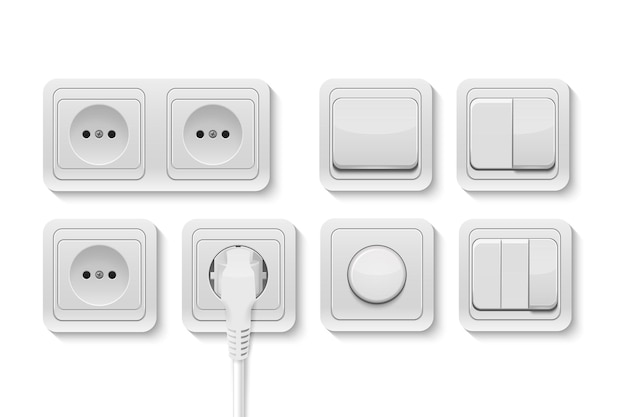 Vector vector realistic white switches and socket set isolated on white background. design template, eps10 illustration.