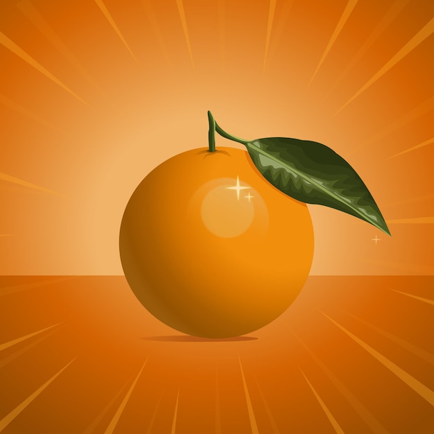 Vector vector realistic whole ripe orange with leaves isolated illustration