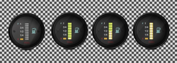 Vector vector realistische 3d-set van brandstofniveau-indicatoren in een auto illustratie op een transparante achtergrond