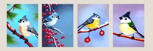 Vector realistische gedetailleerde illustratie set vinken op takken op winter takken Winter ontwerpelementen