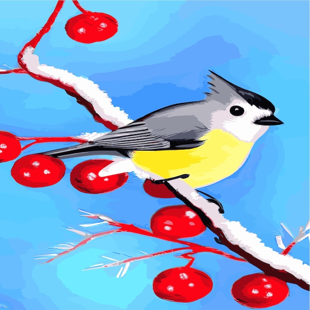 Vector realistische gedetailleerde vectorillustratie van winter vogels op takken Winter ontwerpelementen voor Kerstmis New